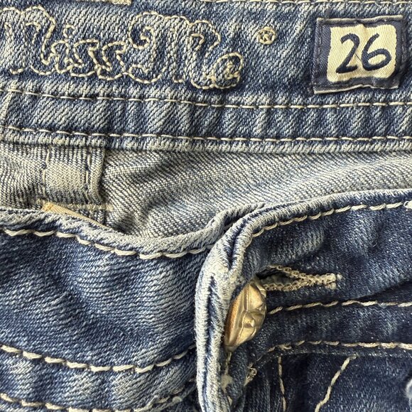 Miss Me Easy Bootcut Jeans 26 Fleur-De-Lis Embellished Ripped Patch Grunge - Picture 6 of 14